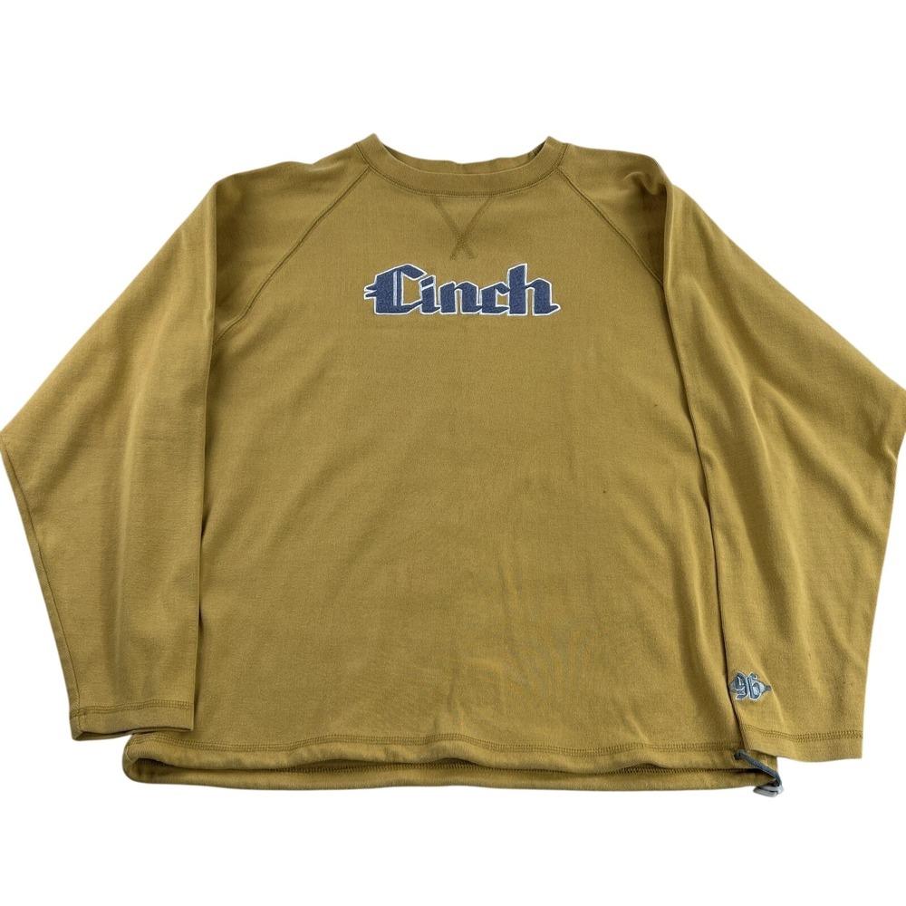 Cinch Mens 2XL Embroidered Logo Raglan Pullover Sweatshirt Tan Western Rodeo